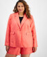 Фото #8 товара Trendy Plus Size Solid Linen Single-Breasted Woven Blazer, Created for Macy's