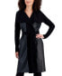 ფოტო #3 პროდუქტის Women's Faux-Leather Contrast Self-Tie Cardigan