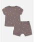 ფოტო #3 პროდუქტის Baby Boy Organic Cotton Top And Short Set Dark Grey With Printed Pixel Dog - Infant