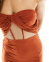 Фото #4 товара ASOS DESIGN Tall drape twist front bandeau maxi dress with invisible mesh in rust