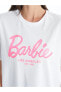 Bisiklet Yaka Barbie Baskılı Kısa Kollu Kadın Tişört