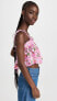 Ganni Women's Light Cotton Tieband Strap Top, Sugar Plum, Pink, Floral, 4