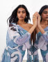 Фото #4 товара ASOS EDITION sheer draped off shoulder soft maxi dress in blue swirl print