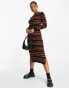 New Look knitted crew neck ribbed maxi dress in brown stripe