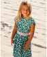 ფოტო #3 პროდუქტის Girl Striped Elastic Waist Viscose Dress Turquoise Printed - Toddler|Child