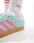 adidas Originals Gazelle trainers in blue and pink with gum sole