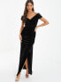 ფოტო #1 პროდუქტის Women's Velvet Bardot Ruched Maxi Dress
