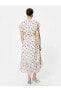 Фото #6 товара Midi Çiçekli Elbise Şifon Fırfırlı Beli Kuşaklı Asimetrik Kesim V Yaka