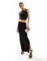 Kaiia slinky one shoulder crop top co-ord in black