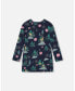 ფოტო #3 პროდუქტის Big Girls Long Sleeve Tunic With Pocket Navy Printed Bambi