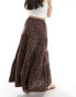 Cotton On boho tierred maxi skirt in vintage brown ditsy