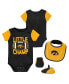 ფოტო #1 პროდუქტის Newborn and Infant Boys and Girls Black, Gold Iowa Hawkeyes Little Champ Bodysuit Bib and Booties Set