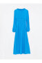 Dik Yaka Desenli Uzun Kollu Viskon Kadın Elbise
