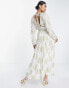 Фото #4 товара ASOS DESIGN belted batwing maxi tea dress in white and gold metallic jacquard