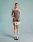 Фото #2 товара Miss Selfridge tailored ruffle hem corset mini dress in grey