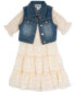 Toddler & Little Girls Flower Sequin Dress & Denim Vest, 2 Piece Seet