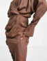 Фото #4 товара ASOS DESIGN cuffed long sleeved satin mini dress with pleat detail skirt in chocolate