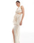 Фото #1 товара ASOS DESIGN satin plunge front maxi dress with hardware detail in oyster