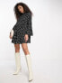 Фото #1 товара River Island pleated long sleeve mini dress in black polka dot