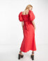 & Other Stories woven puff sleeve midi dress in red