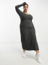 Фото #1 товара ASOS DESIGN Curve waffle twist front midi dress with long sleeve in dark grey