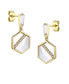 Фото #1 товара Sterling Silver 14k Gold Plated with Mother of Pearl & Cubic Zirconia Hexagon Dangle Earrings