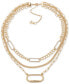 Gold-Tone Crystal Oval Pendant Three-Row Mixed Chain Necklace, 16" + 3" extender