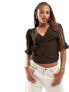 Фото #1 товара JDY textured wrap crop top with tie front detail in brown