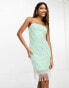 Фото #2 товара Starlet bandeau mini dress with grid embellishment and beaded fringe in mint