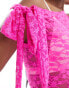 COLLUSION lace slash neck top with tie shoulder in hot pink