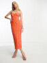 Фото #1 товара ASOS DESIGN bandeau mesh ruched midi dress with satin insert in orange