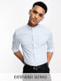 ASOS DESIGN skinny wide stripe shirt with grandad collar in light blue