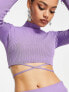 ASOS DESIGN Petite co-ord crop knitted top with tie detail in purple