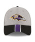 Men's Heather Gray, Black Baltimore Ravens Striped 39THIRTY Flex Hat