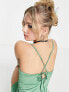 Noisy May satin mini slip dress with tie back in green