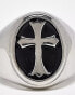 Lost Souls stainless steel cross signet ring in silver