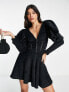 Фото #1 товара ASOS LUXE fluffy knitted corsetted dress with flippy skirt in black