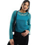 Фото #2 товара Vero Moda lace overlay long sleeved top with cami lining in deep green