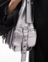 Topshop Serena multi pocket shoulder bag in silver