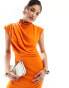 ASOS DESIGN high neck sleeveless midi dress with draped neck in orange