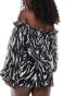 Aria Cove off shoulder ruffle beach dress in zebra