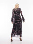 Topshop ruffle georgette midi dress in feather print in multi