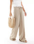 Vila weighted plisse satin feel wide leg trousers in beige Federgrau, 40 - фото #4