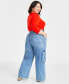 ფოტო #4 პროდუქტის Trendy Plus Size High-Rise Utility Cargo Jeans, Created for Macy's