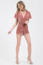 J.O.A. 157703 Women's Choker Neck Velvet Romper Short sleeves Dusty Pink Sz. XS