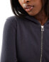 Kaiia ribbed cropped zip through hoodie in charcoal