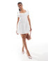 ASOS DESIGN puff sleeve mini dress with open tie back detail in white