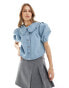 Фото #1 товара Miss Selfridge frill collar blouse in light blue wash