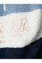 Peluş Oversize Sweatshirt Dik Yaka Fermuarlı Slogan İşlemeli
