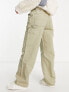 ASOS DESIGN Petite minimal cargo trouser in khaki with contrast stitching